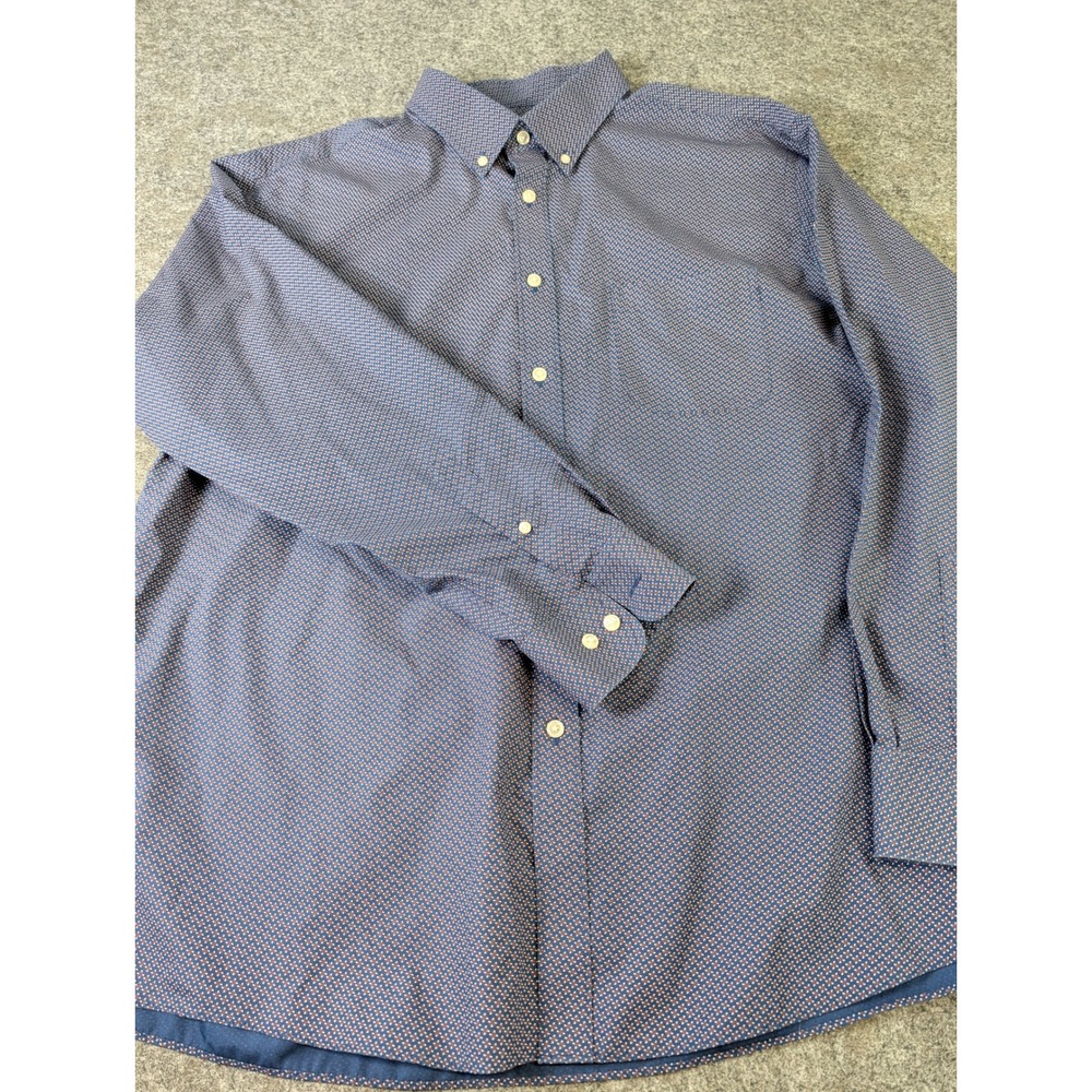 Roundtree & Yorke Gold Label Mens XL Blue Geometric Non-Iron Cotton Button Shirt